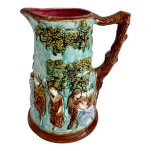 Antique Majolica Pitcher by Mouzin Leach & Cie, Nimy-Les-Mons, 1890s