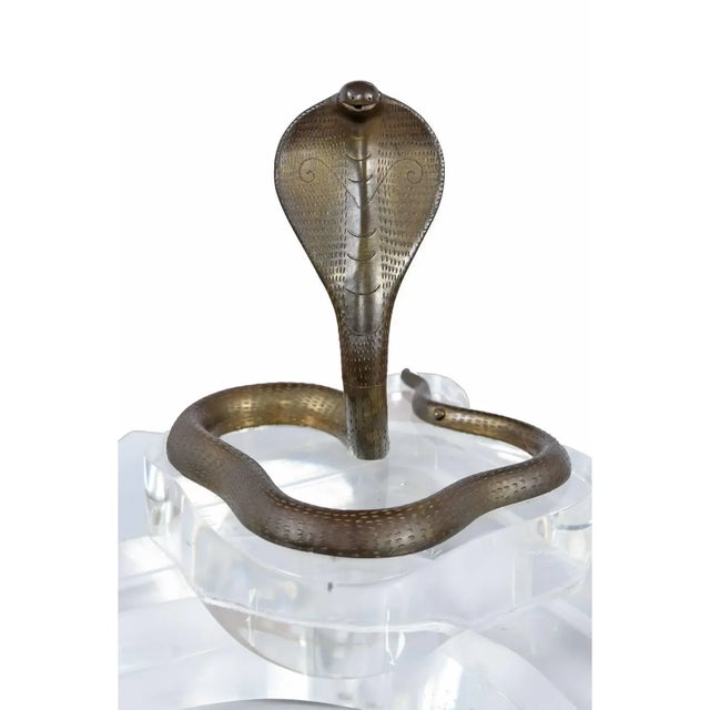 Postmodern Signed Vintage Brass and Lucite Cobra Snake Double Pen Caddy For Sale - Image 3 of 8