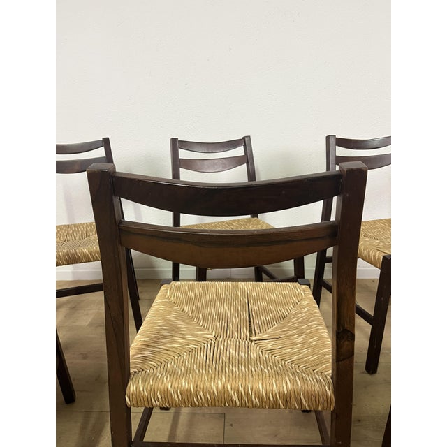 Wood Italian Chairs in Teak Wood and Straw, 1960s, Set of 6 For Sale - Image 7 of 9