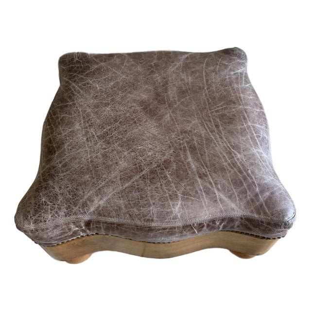 Western Serpentine Distressed Leather Ottoman by Hickory Furniture For Sale