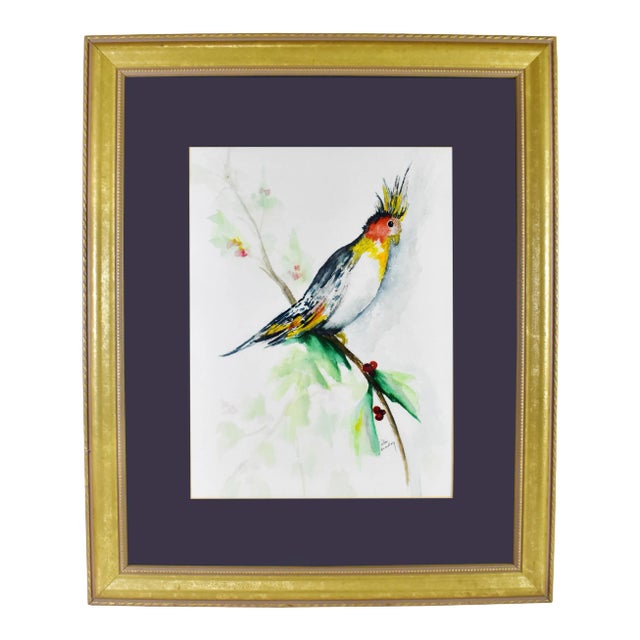 Vintage Watercolor Tropical Parrot Painting by Ida Bradley For Sale