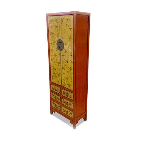 Chinese 1970s Vintage Hand Painted Butterfly Tall Cabinet For Sale - Image 3 of 7