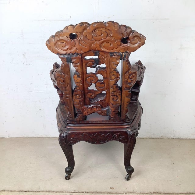 Early 20th Century Antique Chinese Export Carved Hardwood Dragon Armchair, Late 19th to Early 20th Century For Sale - Image 5 of 12