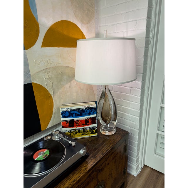 Contemporary Amber Twist Lamp With Silk Shade For Sale - Image 3 of 6