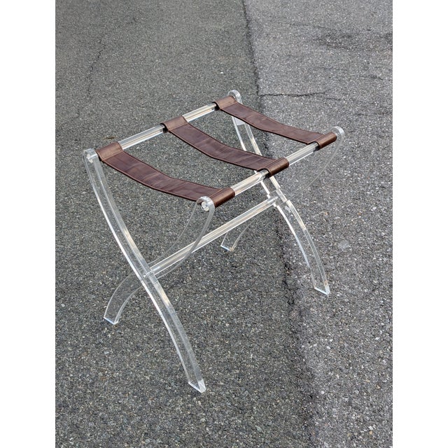 Plastic 1970s Lucite Luggage Stand / Luggage Rack With Leather Straps For Sale - Image 7 of 8