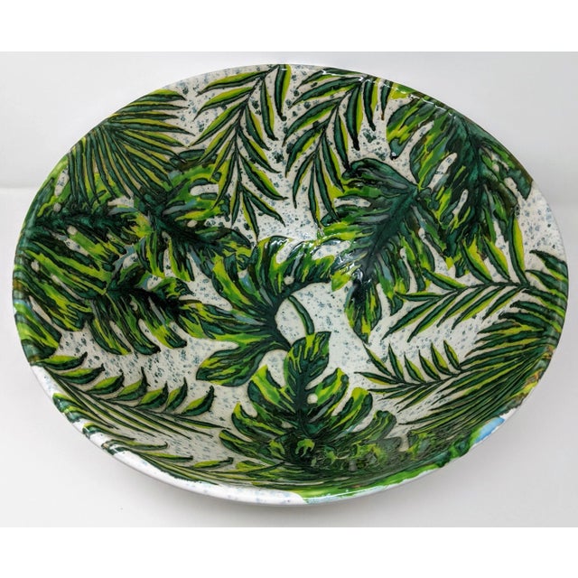 Tropical Forest and Lime Green Palm Leaf Oversized Decorative Statement Bowl For Sale - Image 4 of 13