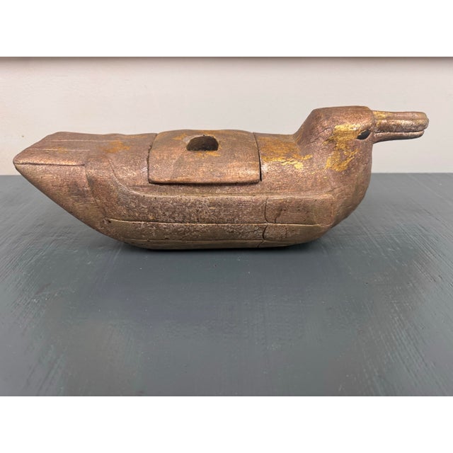 Mid 20th Century Mid 20th Century Hand-Carved Wooden Duck Covered Box With Gold Leaf Decoration For Sale - Image 5 of 9