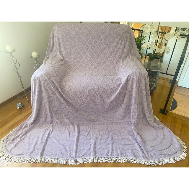 Purple Queen Chenille Embroidered Fringed Fleur-De-Lis Bedspread For Sale - Image 8 of 10