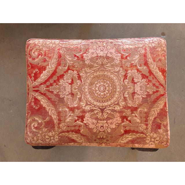 Wood Antique George II Upholstered Bench in the Chippendale Style, Resting on Boldly Carved Ball and Claw Feet and Knee Decoration For Sale - Image 7 of 9