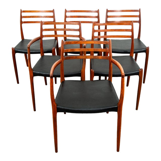 1960s Mid Century Danish Modern Dining Chairs Set 6 Niels j.l Moller #78 #62 Walnut For Sale