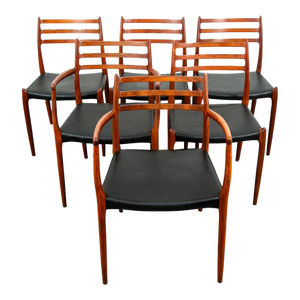 1960s Mid Century Danish Modern Dining Chairs Set 6 Niels j.l Moller #78 #62 Walnut