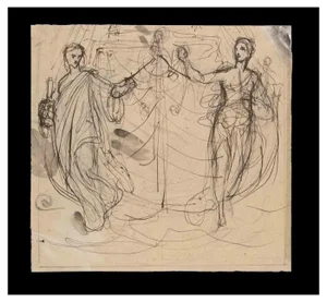 Jean-Baptiste Auguste Leloir, Two Dancing Figures, 19th-Century, Ink on Paper