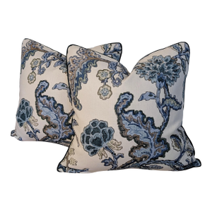 Cowtan & Tout Aubury Aqua 22" Pillows With Viridian Green Cord
