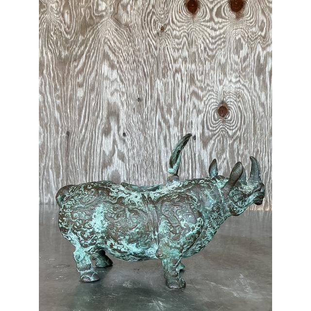 Mid 20th Century Vintage Asian Bronze Temple Rhino For Sale - Image 5 of 9