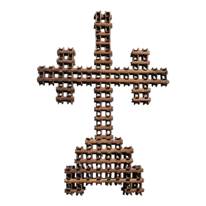 Antique 19th Century Tramp Art Crown of Thorns Crucifix Footed Sculpture