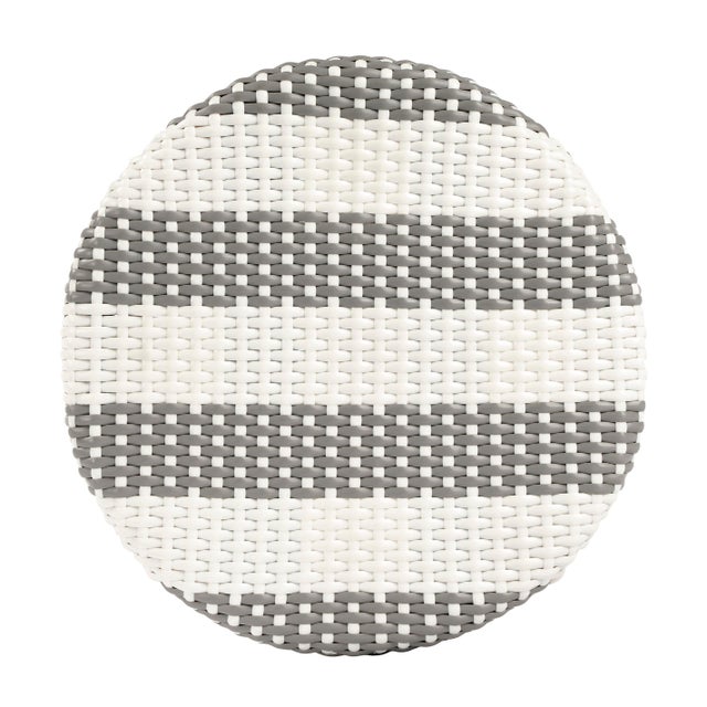 Wood Tobias 24 in. Seat Height Round Rattan Backless Counter Stool, Gray/White Stripe/ Natural Rattan Frame For Sale - Image 7 of 8