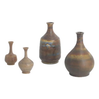 Small Mid-Century Scandinavian Modern Brown Stoneware Vases by Gunnar Borg for Höganäs Ceramics, 1960s, Set of 4 For Sale