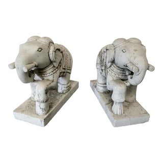 C 1930s Hand Carved Stone Elephants - a Pair For Sale