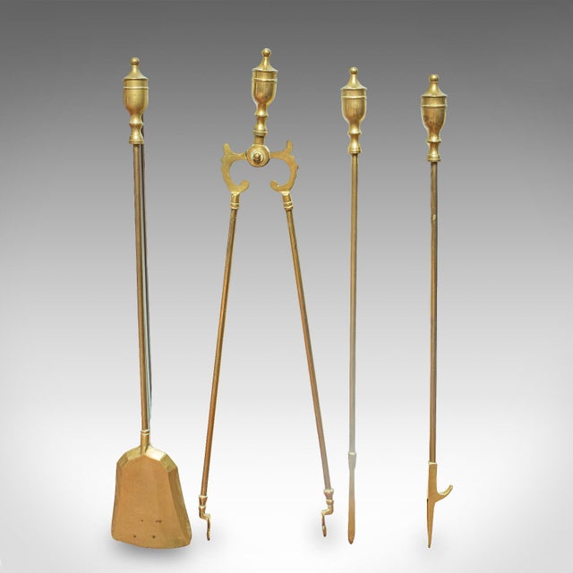 Victorian 4 Antique Fireside Tools, English, Brass, Fireplace Companion Set, Victorian For Sale - Image 3 of 12