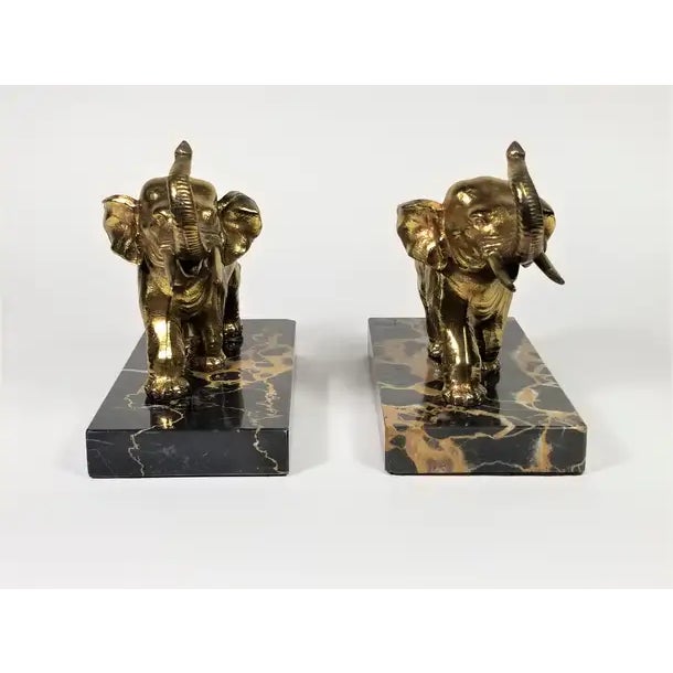 Art Deco Pair of 1920s French Art Deco Marble Elephant Bookends For Sale - Image 3 of 14