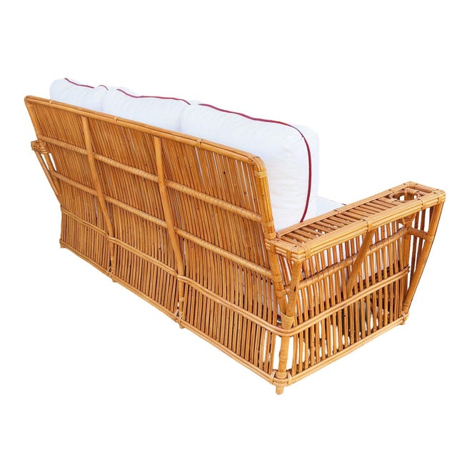 1990s Restored Art Deco Presidents Nantucket Stick Reed Rattan Nantucket 3-Seat Sofa For Sale - Image 4 of 8