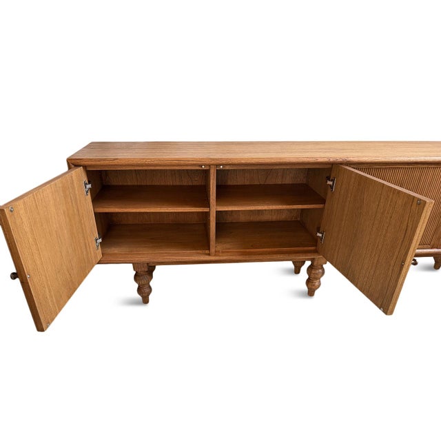 Oak Fluted Four-Door Sideboard Credenza For Sale - Image 4 of 12