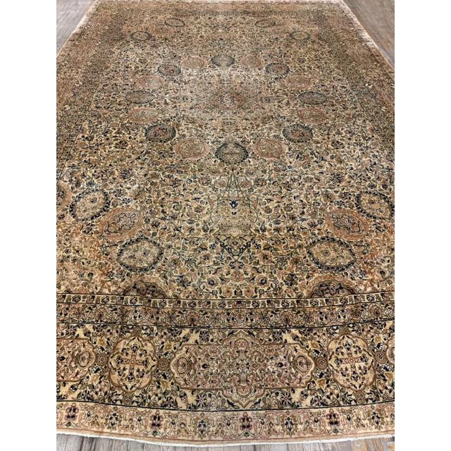1900s Antique Beige Ground Shah Abbas Floral Kerman Knotted Wool Carpet Rug For Sale - Image 4 of 6