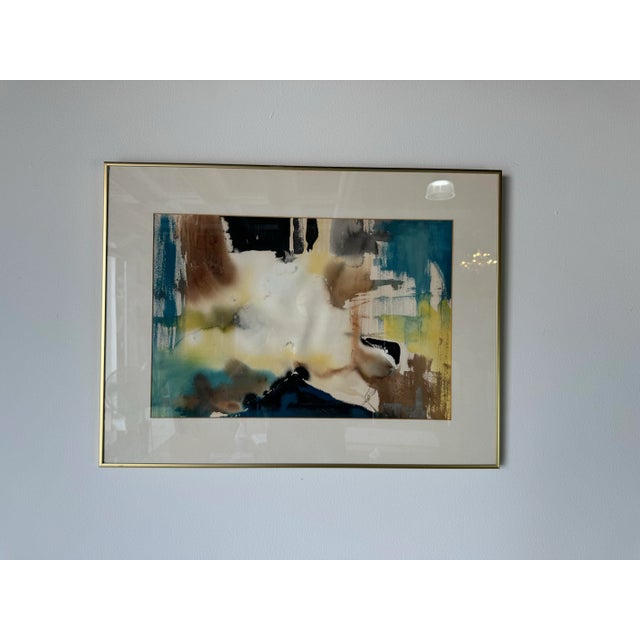Abstract 1980's Glantz Abstract Expressionist Composition Watercolor & Pastel Painting, Framed For Sale - Image 3 of 12