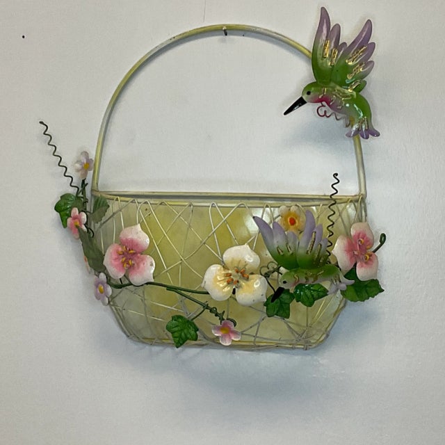 Mid 20th Century Italian Tole Wall Pocket-Basket With Hummingbirds. For Sale - Image 12 of 12