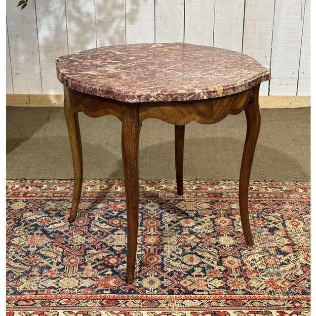 20th Century Louis XV Pedestal Table in Rosewood and Oak with Marble Top For Sale - Image 5 of 10