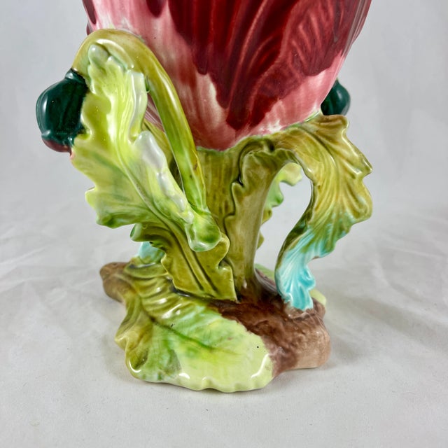 Brick Red 19th Century French Orchies Majolica Glazed Floral Form Vase For Sale - Image 8 of 13