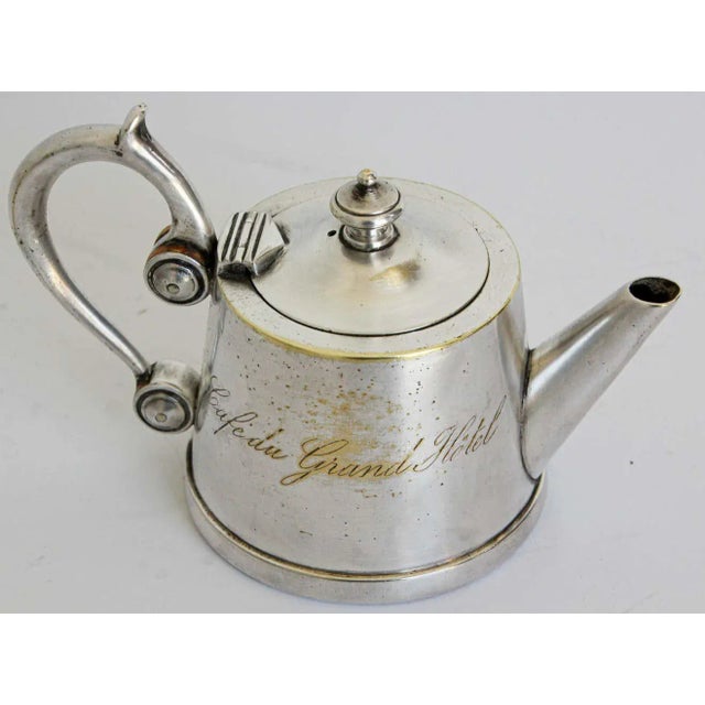 Art Deco Silvered Tea Pot from" Cafe du Grand Hotel" France For Sale In Palm Springs - Image 6 of 13