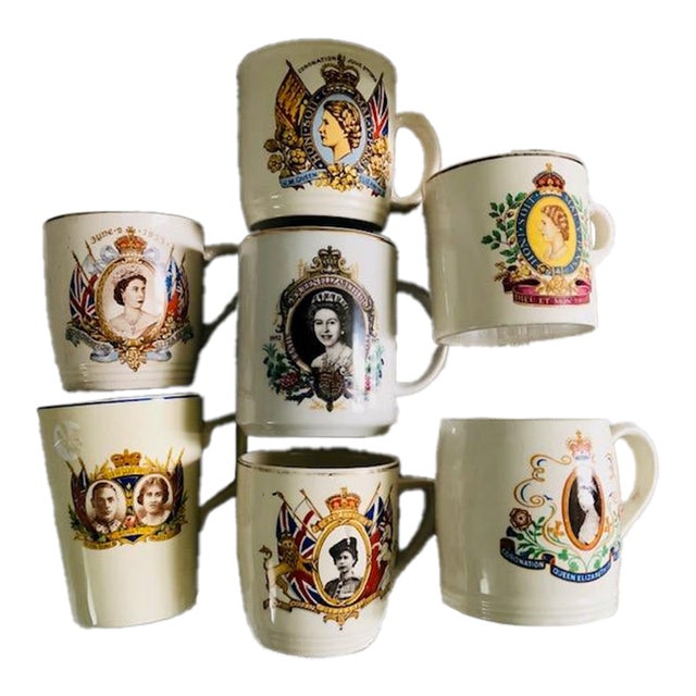 Collection of Vintage British Coronation / Royal Mugs - Set of 7 For Sale