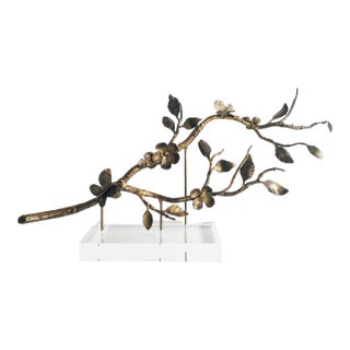 Leaf & Blossom Vine Sculpture Mounted on Finished Acrylic For Sale