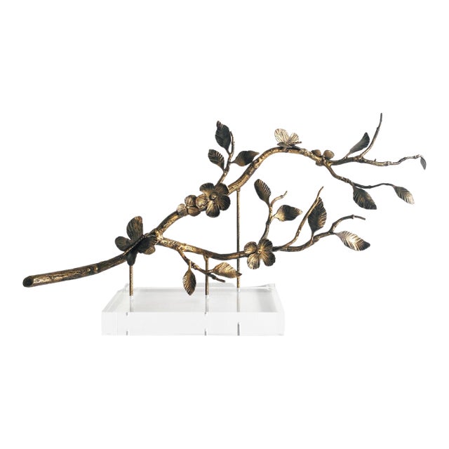 Leaf & Blossom Vine Sculpture Mounted on Finished Acrylic For Sale
