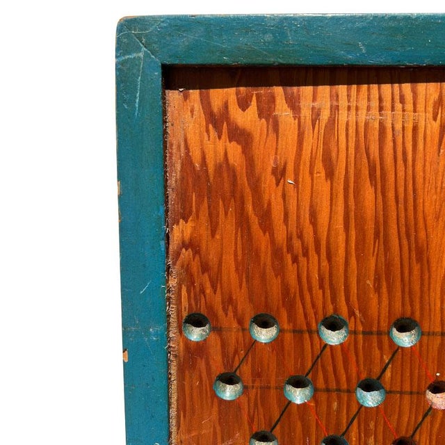 Antique Chinese Checkers Game Board With Original Paint and Blue Accents For Sale - Image 4 of 7