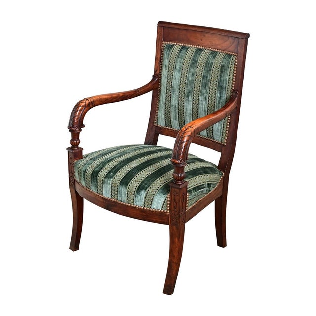 19th Century French Directoire Period Striped Velvet Fauteuil For Sale - Image 4 of 12