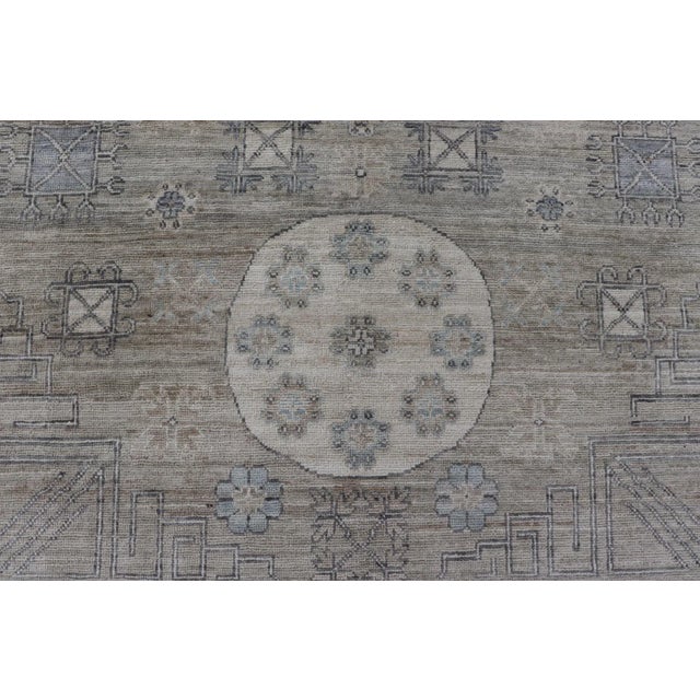 Khotan Design Rug With Circular Medallion in Light Green Light Blue and Cream For Sale In Atlanta - Image 6 of 12