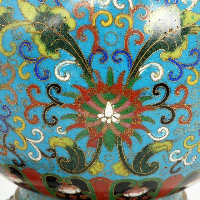 Antique Chinese Cloisonné Enamel Table Lamp C1920 For Sale - Image 9 of 17