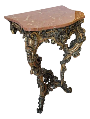 Late 18th-Century Rococo Giltwood Wall-Mounted Console Table With Marble Top