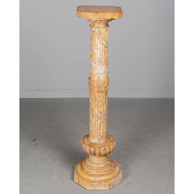 Neoclassical Italian Carved Alabaster Column Pedestal, Circa 1900 For Sale - Image 3 of 13