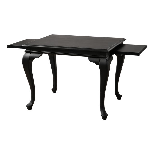 Vintage Black Queen Anne Drop-Leaf Dining Table For Sale