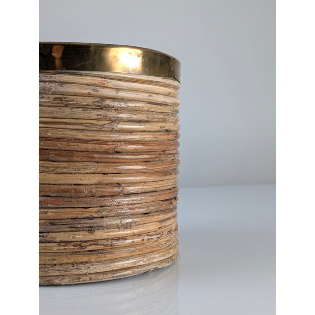 1970s Mid-Century Modern Italian Planter in Pencil Reed Rattan and Brass, 1970s For Sale - Image 5 of 9