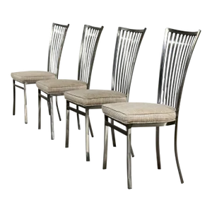 Late 20th Century Modern Shaver Howard Slatted Steel Back Dining or Side Chairs Set of 4