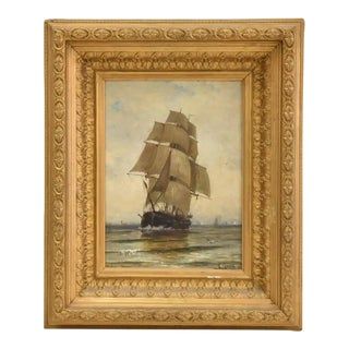 Late 19th Century Henry Chase , Oil Painting of Ship at Sea For Sale