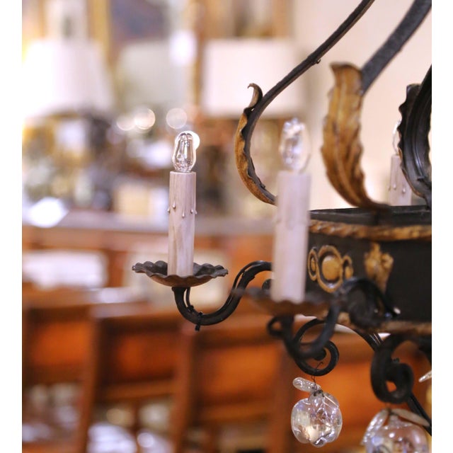 Early 20th Century Early 20th C. French Louis XV Iron Chandelier With Gilt and Crystal Pendants For Sale - Image 5 of 11