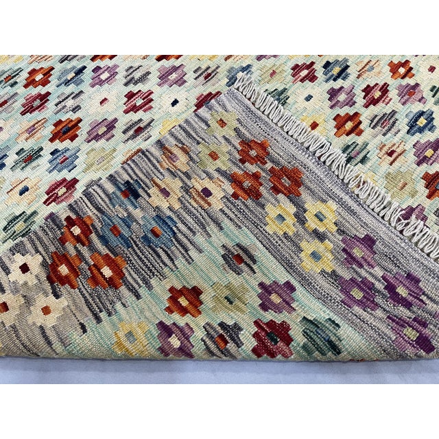 5'1" X 6'10" Multicolor Afghan Chobi Wool Flatweave Kilim Rug For Sale - Image 16 of 16