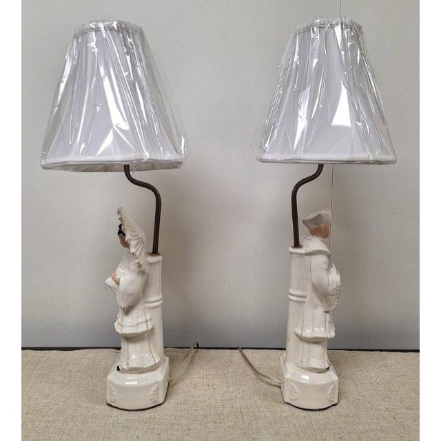White Vintage Mid-Century Blanc De Chine Figural Table Lamps - Pair For Sale - Image 8 of 15