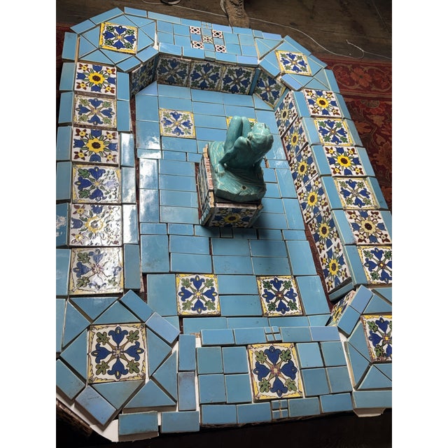 Sky Blue Monumental 1920s Malibu Tile Fountain With Rare Gladding, McBean Figural Spitter For Sale - Image 8 of 12