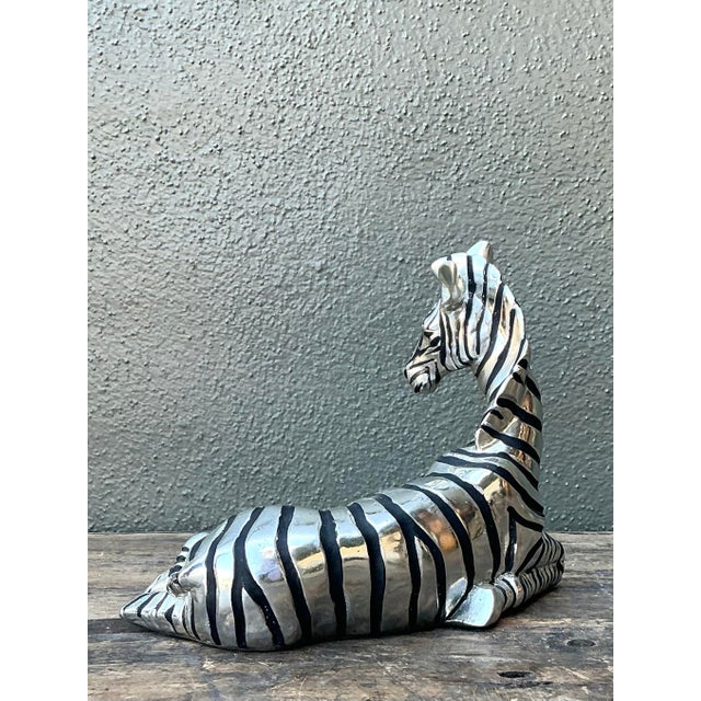 Metal Vintage Silver Mirrored Zebra For Sale - Image 7 of 12